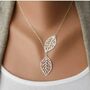 Gold Silver Plated Twin Double Tree Leaf Lariat, thumbnail 5 of 8