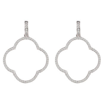 Large Open Clover Drop Plated Silver Earrings White Cz, 2 of 6