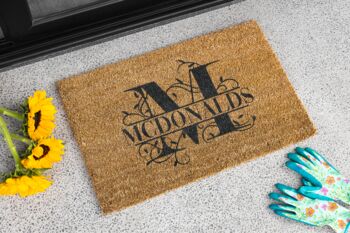 Personalised Coir Doormat With Split Initial Letter, 2 of 9