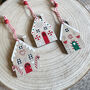 Wooden Gingerbread House Decorations Christmas Set Of Six, thumbnail 1 of 8