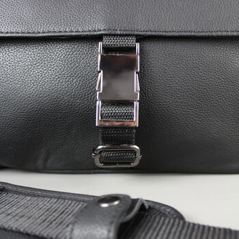 Black Leather Laptop Messenger Bag With Gunmetal Zip, 4 of 9