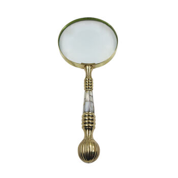 Mother Of Pearl Brass Magnifying Glass With Wooden Box, 2 of 10