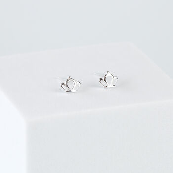 Sterling Silver Tiny Crown Stud Earrings, 2 of 5