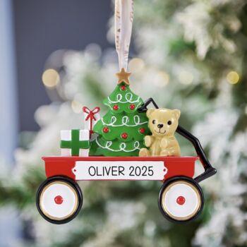 Personalised Childs First Christmas Red Wagon Decoration, 3 of 3