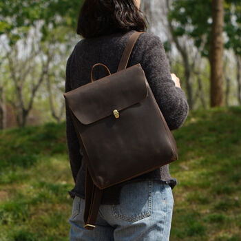 Minimalist Genuine Grain Leather Backpack Black, 3 of 12