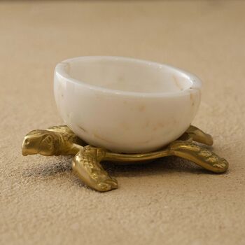 White Marble Mini Bowl With Brass Turtle Base, 3 of 3