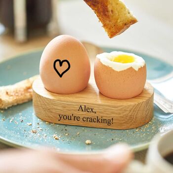 Personalised Solid Oak Double Egg Cup, 3 of 12