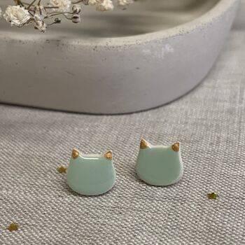Mint Green Pastel Cat Stud Earrings, 8 of 8