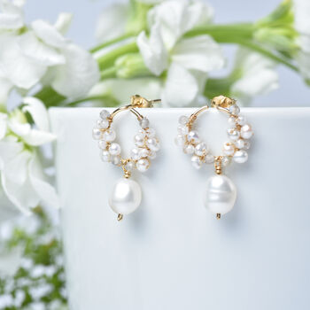 Baroque Pearls And White Zircon Drop Earrings, 2 of 11