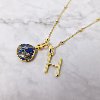18k Gold Vermeil Plated Initial And Lapis Necklace, 2 of 5