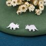 Tricerotops Dinosaur Stud Earrings In Sterling Silver, thumbnail 1 of 11