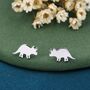 Tricerotops Dinosaur Stud Earrings In Sterling Silver, thumbnail 1 of 12