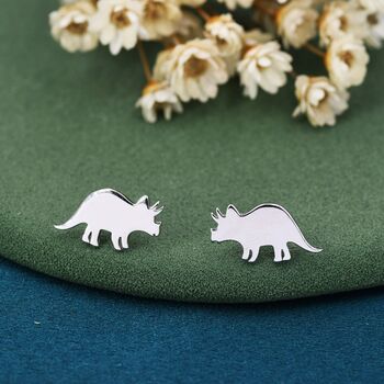 Tricerotops Dinosaur Stud Earrings In Sterling Silver, 2 of 11