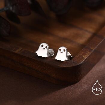 Little Cute Ghost Stud Earrings In Sterling Silver, 6 of 12