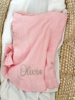 Pink Personalised Embroidered New Baby Name Long Sleeve Knitted Romper, 5 of 12