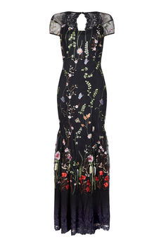 Maxi Dress In Black Meadow Flower Embroidered Lace, 2 of 3