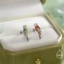 Mismatched Macaw Parrot Bird Stud Earrings In Sterling Silver, thumbnail 1 of 12