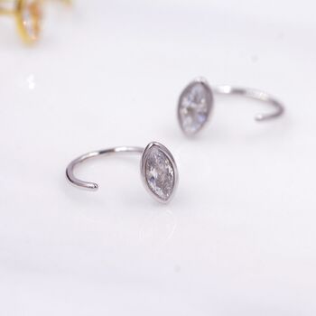 White Topaz Crystal Marquise Hoop Threader Earrings, 3 of 12