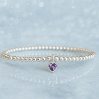 February Heart Birthstone Bracelet Sterling Silver Amethyst, 3 of 9