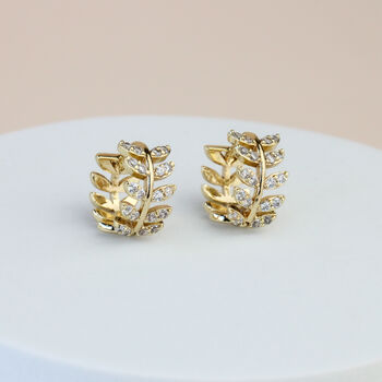 Gold Crystal Leaf Vine Hoop Earrings, 3 of 3