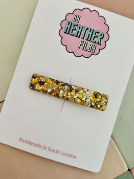 Gold And Silver Glitter Resin Hair Clip / Mixed Metallic Barrette / Elegant Birthday Gift For Her, 6 of 6