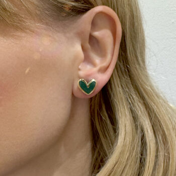 Forest Green Polymer Clay Heart Studs, 5 of 5
