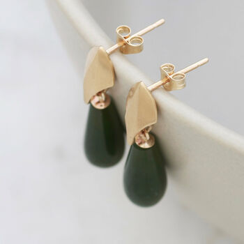 9ct Gold Deco Dropper Earrings With Nephrite, 4 of 12