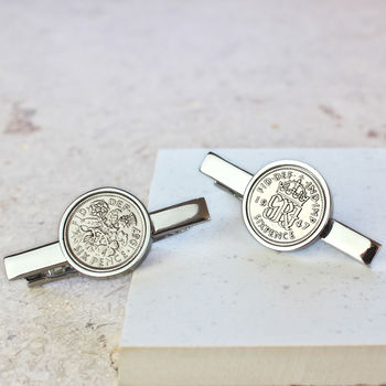 Personalised 1928 To 1967 Sixpence Tie Slide, 3 of 9