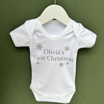 Personalised First Christmas Snowflake Baby Grow / Top, 2 of 8