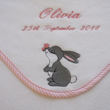Personalised Embroidered Baby Blanket With Bunny Motif, 2 of 4