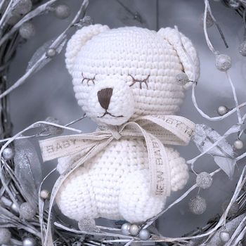 Personalised Hand Knitted Christening Bear, 4 of 12