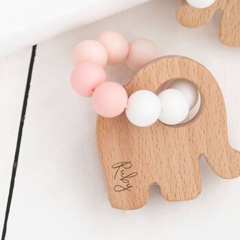 Eco Baby Friendly Wooden Pink Elephant Teething Toy, 2 of 3