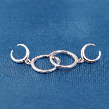 Silver Moon Crescent Hoop Earrings, 925 Sterling, 4 of 7