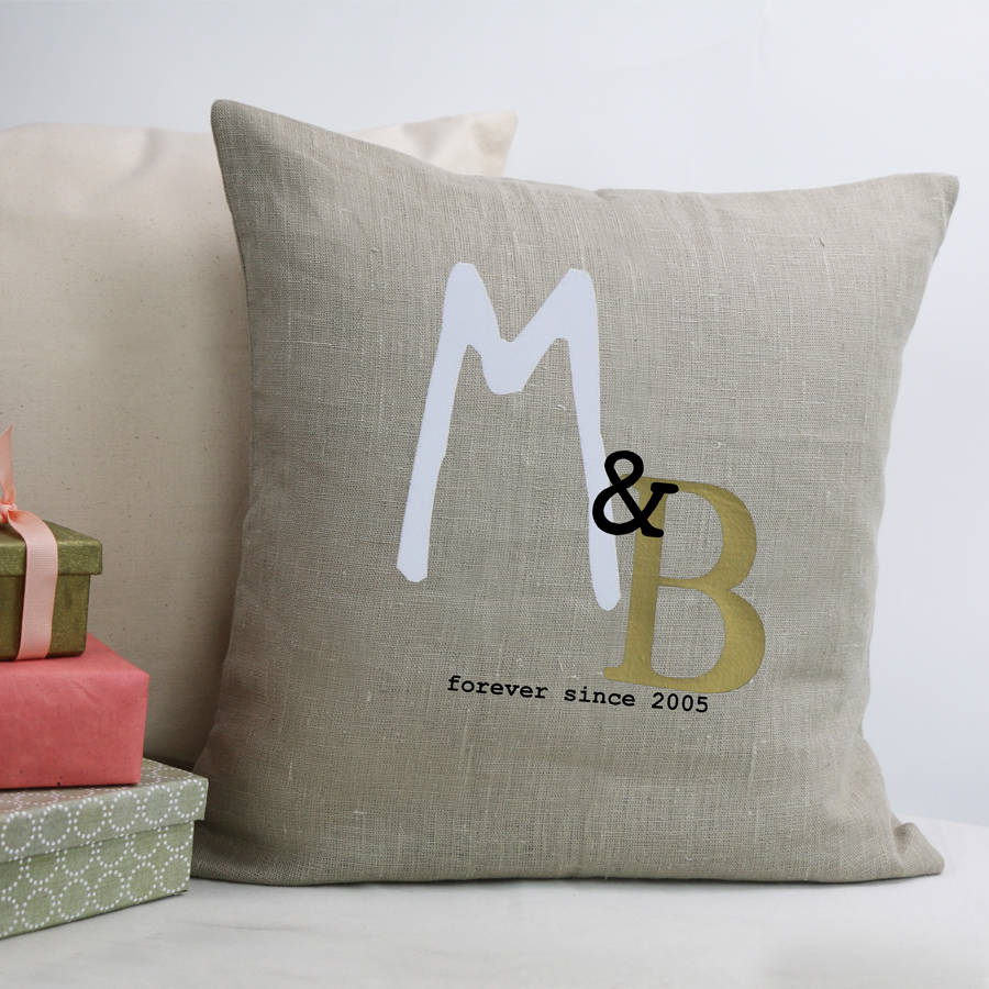 Personalised Linen Wedding Cushion Cover With Initials By Minna's room