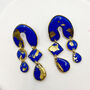 Royal Blue And Gold Foil Abstract Statement Earrings, thumbnail 5 of 9