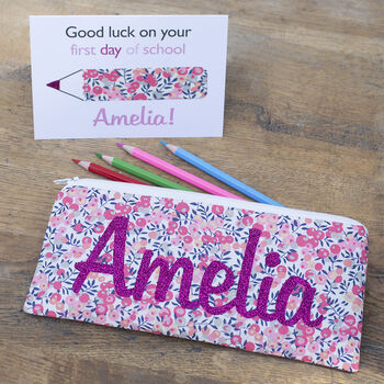 Personalised Liberty Pencil Case And Card First Day Of School Gift, 2 of 8