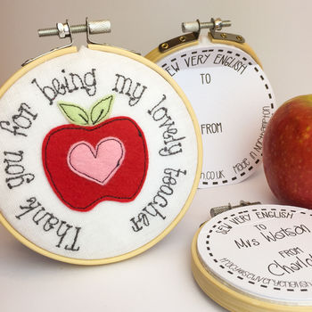 Thank You Teacher Apple Embroidered Hoop Card, 2 of 5