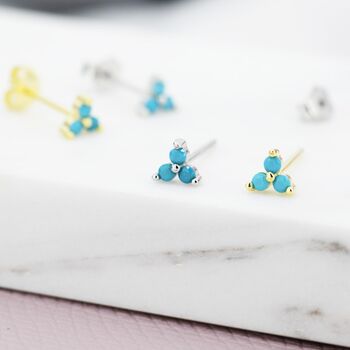 Sterling Silver Turquoise Trinity Stud Earrings, 3 of 12
