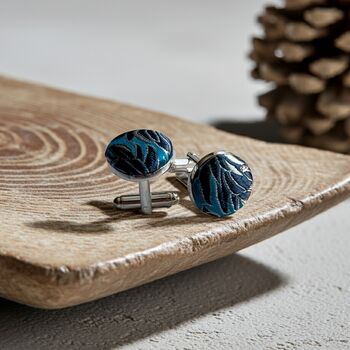 Turquoise Japanese Silk Covered Cufflinks, 2 of 4
