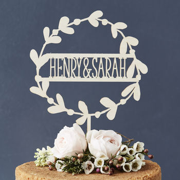 Personalised Floral Couples Wooden Cake Topper, 3 of 7