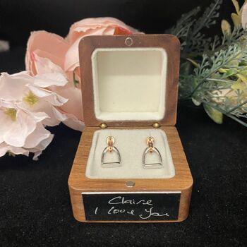 Personalised Sterling Silver And Rose Gold Stirrup Earrings, 8 of 8