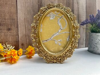 Gold Oval Butterfly Style Photo Picture Frame Holder 6x4 Freestanding, 2 of 7