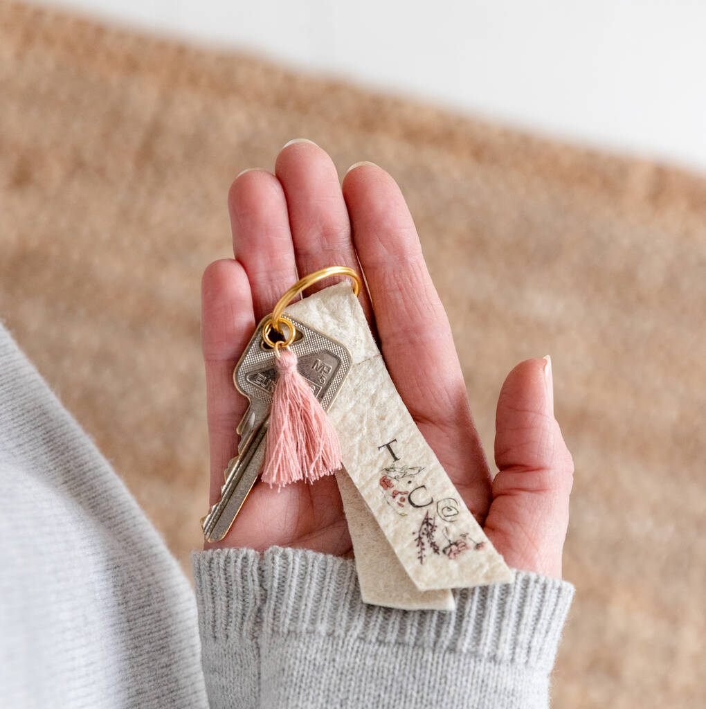 Image of Personalised Initials Floral Print Piñatex Keyring