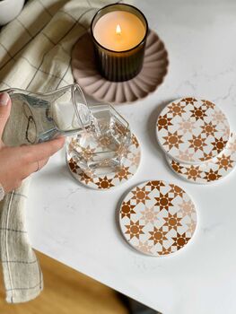 Geometric Patterned Tile Round Ceramic Coaster Set, 6 of 8