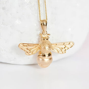 Personalised Chunky Gold Plated Sterling Silver Bumble Bee Necklace, 2 of 10
