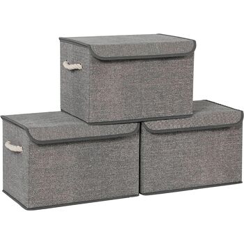 Set Of Three Grey Fabric Storage Boxes Organiser Bins, 4 of 9