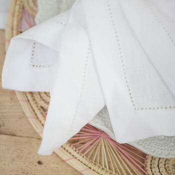 Pair Of White French Linen Ladder Stitch Napkins, 4 of 4
