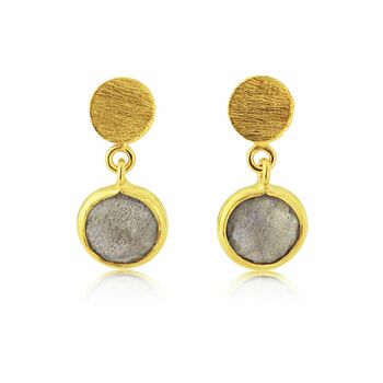 Salina Gold Plated Disc And Gemstone Drop Earrings, 9 of 12