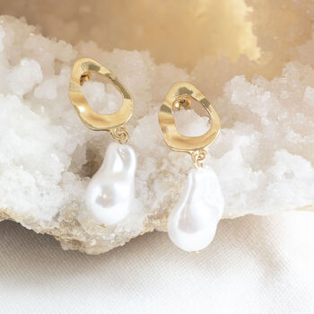 Chunky Gold Plated Irregular Pearl Earrings, 3 of 6