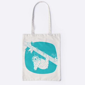 Sloth Recycled Fabric Tote Bag In Aqua, 4 of 8